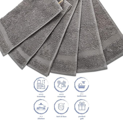 Hencely Premium 6-Pack Washcloths 12x12 Inches Soft Turkish Cotton High Absorbent and Quick Dry Dishtowel for Kitchen and Bath (Wash Cloth 6 Pack, Gray)
