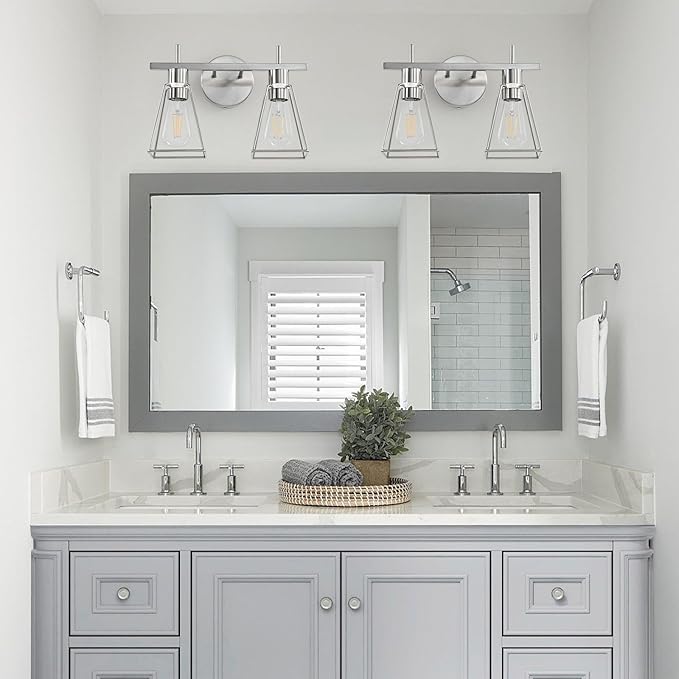 Industrial Bathroom Vanity Lights: 2 Light Silver Brushed Nickel Vintage Metal Cage Wall Lamps - Rustic Farmhouse Light Fixture Over Mirrors Cabinet for Home Hallway