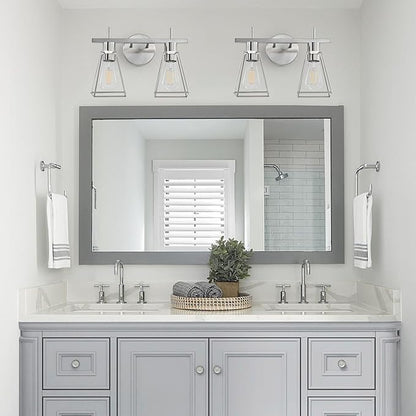 Industrial Bathroom Vanity Lights: 2 Light Silver Brushed Nickel Vintage Metal Cage Wall Lamps - Rustic Farmhouse Light Fixture Over Mirrors Cabinet for Home Hallway