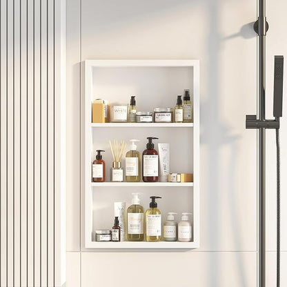 Bathroom Medicine Cabinet Recessed,14x24 White Shower Niche for Shower Wall,Surface Mount Medicine Cabinet Replacement Shelves,Recessed Wall Niche for Over Toilet Storage/Living room/Hallway