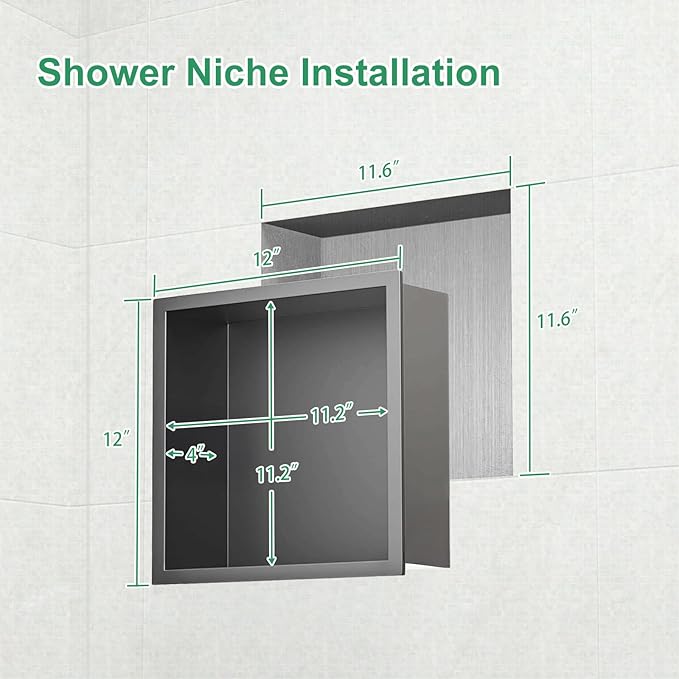 SaniteModar Shower Niche, Stainless Steel Shower Niche 12" X 12" No Tile Needed, Recessed for Bathroom Storage, Gray (Gray, 12x12)