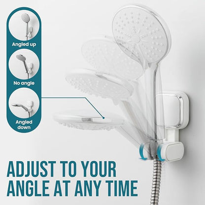 TAILI Shower Head Holder Suction, Handheld Shower Head Bracket, Height Angle Adjustable Wall Mounted, Bathroom Showerhead Holder Removable No Drilling Waterproof, Square Suction Cup, White