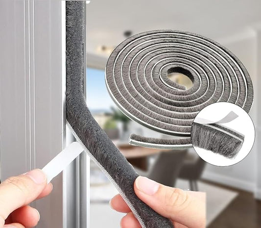 Brush Weather Stripping for Sliding Windows/Doors Frame Side,Window Sealer for Winter Pile Self Adhesive Seal Strip Sealer Draft Stoppers (33ft 0.35''Wide x 0.6''Thick, Gray)