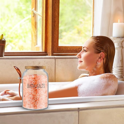 1 Piece 94 oz Bath Salts Glass Jar with Wooden Lid, Bath Salt Container with Scoop, Airtight Storage Bathtub Accessories for Women