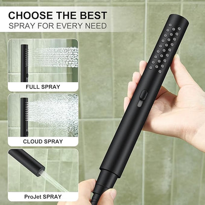 KENES Matte Black Rainfall Bathroom Shower System Rain Shower Head and Handle Set, Shower Faucet Set with 10-Inch Rain Showerhead and Handheld Spray, (Shower Valve Included), LJ-6026A-2