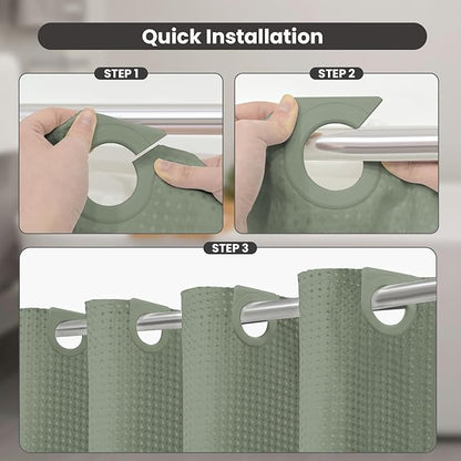 Inhousolu No Hook Waffle Weave Shower Curtain with Removable Snap in Fabric Liner Set for Bathroom, 230 GSM Heavy Duty Weighted Hem, Water Repellent Washable Bath Curtains, 72 x 72 Inch, Sage Green