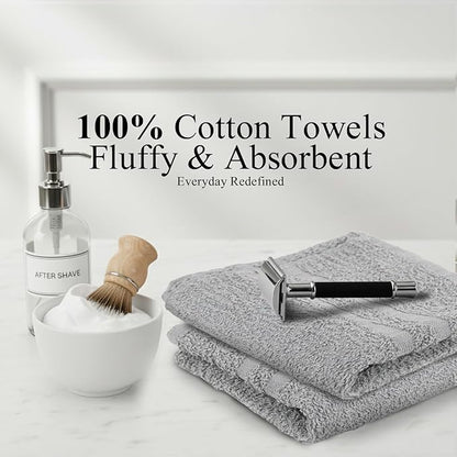 Hand Towels (Pack of 24) Grey Economy Salon Towels - 100% Cotton Spa Towel – 16 x 27 Inches Highly Absorbable, Facial, Gym, Hair Towels Face Towels Bulk