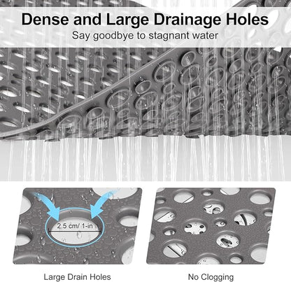 Anti Slip Shower Mat with Suction Cups,23.6x35.4 Inch Quick Drain TPE Non Slip Shower Mats for Inside Shower,Large Bath Mat for Shower Soft on Feet, Easy to Dry&Cut Machine Washable