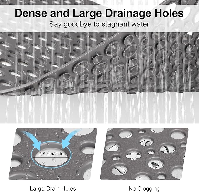Anti Slip Shower Mat with Suction Cups,27x27 Inch Quick Drain TPE Non Slip Shower Mats for Inside Shower,Large Bath Mat for Shower Soft on Feet, Easy to Dry&Cut Machine Washable