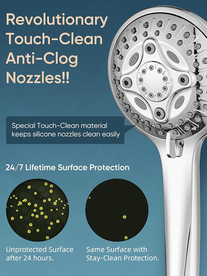 Cobbe 12'' Rain Shower Head with Extension Arm - Dual Shower Heads with 8 Modes Handheld Spray Combo - Wide RainFall shower with Anti-Clog Nozzles, Adhesive Showerhead Holder, Chrome