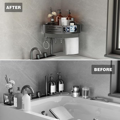 Voldra 2 Pack Corner Shower Shelves, Aluminum Stick On Showers Organizer, Modern Style, Triangular Corner Shelf, No Drilling Required