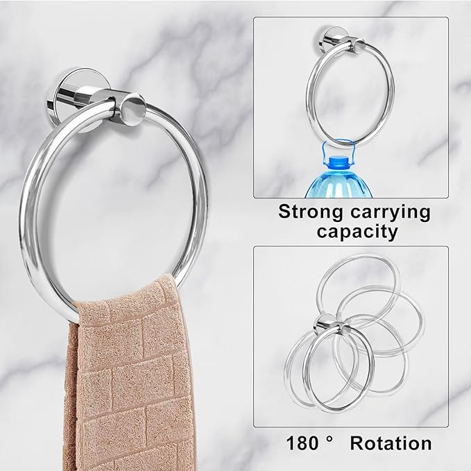 Cilee 10 Piece Chrome Bathroom Accessories Set, 24inch Polished Chrome Towel Bar Ring+Toilet Paper Holder+ Robe Towel Hook SUS304 Stainless Steel Bathroon Hardware Set