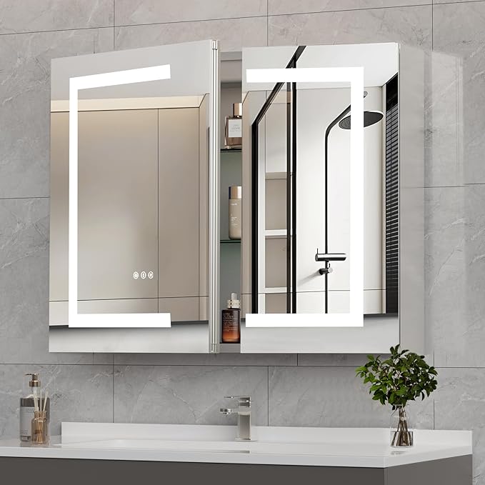 New LED Bathroom Mirror 24 * 36 Stepless Dimmable Wall Mirrors with Anti-Fog, Shatter-Proof, Memory, 3 Colors, Memory Function, Water Proof, Decor Vanity Mirror