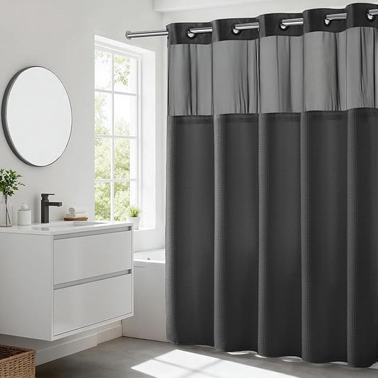 River Dream Heavyweight No Hooks Required Dotted Waffle Weave Shower Curtain with Snap in Liner - 71W x 74H,Hotel Grade,Spa Like Bath Curtain,Graphite Grey