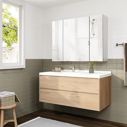 Medicine Cabinets Bathroom Mirror Cabinet with 3 Door 31.5x23.6 Inch Bathroom Wall Cabinet with Mirror Wall Mirror Storage Shelf with 3-Adjustable Shelves Storage Organizer Kitchen Cupboard,White