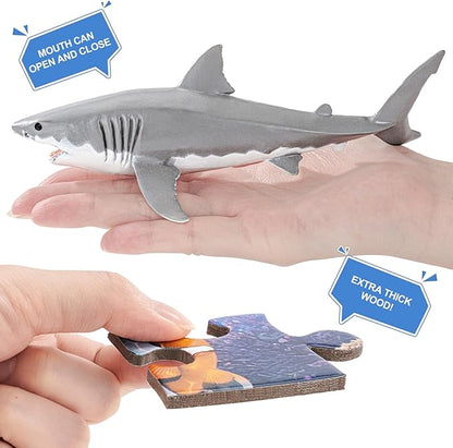 Shark Toys for Kids, 10PCS 5-8" Realistic Shark Figurines & 67PCS 20'' Large Sea Ocean Animals Jigsaw Puzzles Toys for Kids Ages 4-6, Birthday Party Favors & Gifts for Toddlers Boys Girls