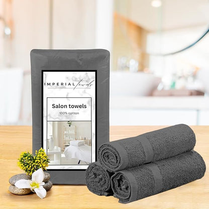 Salon Towels -24 Pack Grey Hand Towels 100% Cotton Spa Towels – 16x26 inches Highly Absorbable Facial Towel Gym, Hair, Face Bulk Small Towel (Not Bleach Proof)