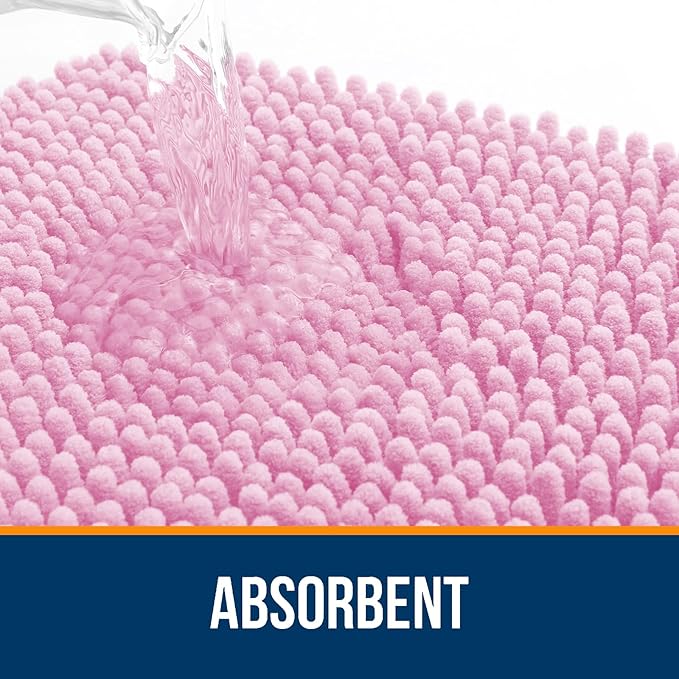 OLANLY Bathroom Rugs 24x16, Extra Soft Absorbent Chenille Bath Rugs, Rubber Backing Quick Dry, Machine Washable Bath Mats for Bathroom Floor, Tub and Shower, Home Decor Accessories, Pink
