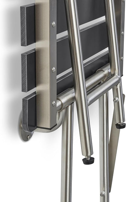 32-inch x 15-inch ADA Bariatric Folding Wall Mount Bathroom Shower Seat Bench with Legs, Black Slatted Phenolic Seat