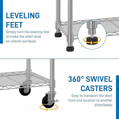 6 Tier Storage Racks Shelving, Heavy Steel Pantry Shelves, Adjustable Wire Shelving Rack with Wheels, Suitable for Garage, Kitchen, Bathroom, Office, 46" W x 18" D x 82" H, Chrome