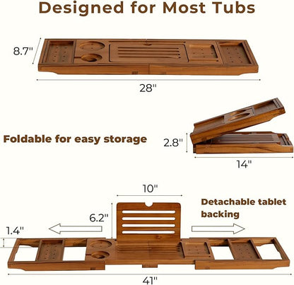 Teak Bathtub Tray Expandable Bathroom Tray for Home Spa Relaxation, Wooden Tray Caddy for Bathtub, Teak Bathtub Caddy as Unique Housewarming, Birthday, Wedding Shower Gifts (Natural Teak)