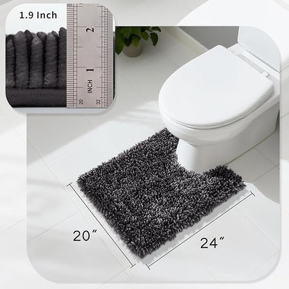 Yimobra Toilet Rugs U Shaped Washable, Soft Comfortable Toilet Mat for Bathroom Floor, Non-Slip Contour Bathroom Rugs for Toilet, Fluffy, Thick, Dry Quickly Absorbent Water, 24 x 20, Dark Grey