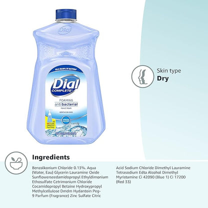 Dial Antibacterial Defense Foaming Hand Soap + Aloe, Spring Water Scent, 52 Fl Oz Hand Soap Refill, Dermatologist-Tested, Gentle on Skin