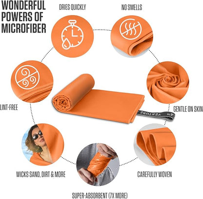 VENTURE 4TH Quick Dry Towel. Microfiber Travel Towel Ideal for Camping, Hiking, Backpacking, Gym. Lightweight & Fast Drying Travel Towels for Body. Compact & Easy to Pack - Orange Extra Large