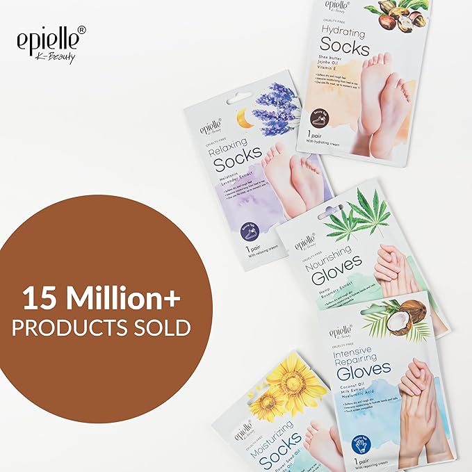 Epielle Hydrating Foot Mask 6 Pairs, Relieve and Soften with Shea Butter & Jojoba Oil, Deep Moisturizing Socks for Dry, Cracked Feet, Self Care Gifts for Women, Spa Kit, Stocking Stuffers