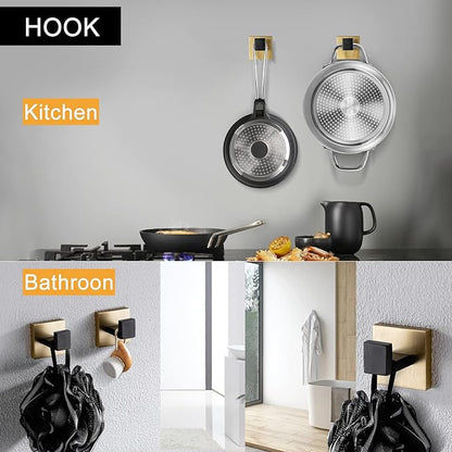 TNOMS 5 Pieces Bathroom Hardware Accessories Set Black and Gold Towel Bar Set,Wall Mounted Stainless Steel,23.6 Inch