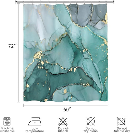 Turquoise Marble Shower Curtain 60x72, Teal Modern Abstract Fabric Shower Curtains for Bathroom, Luxury Art Ink Texture Watercolor Cloth Shower Curtain Set with Hooks