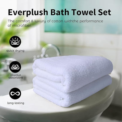 Everplush Oversized Bath Towels Sheet– 2 Pieces, Super Soft & Highly Absorbent, Quick-Drying, Generously Sized & Thick. Perfect for Bathroom, Pool, Swimming Use. (White, 35" x 66" 2PK)