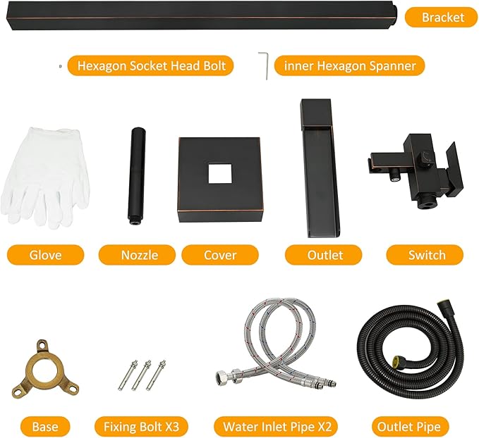 BESy Freestanding Bathtub Faucet Waterfall Tub Filler Oil Rubbed Bronze Floor Mount Brass Single Handle Bathroom Tub Faucets with 2 Function Hand Shower Wand