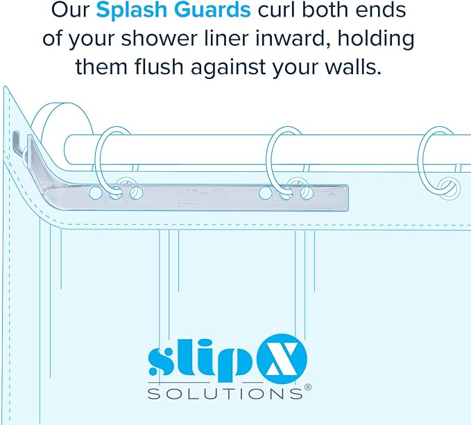 SlipX Solutions No Mess Splash Guard for Shower & Bathtub Curtain Liners | Bath Accessories to Keep Water Where It Belongs for Non-Slip Bathroom Floor | Adhesive Free, Easy to Attach | 2 Per Pack