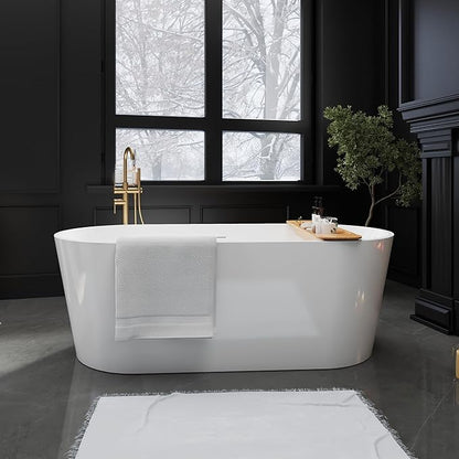 67" Acrylic Freestanding Bathtubs, Stand Alone Tub, Soaking Tubs for Bathroom, Integrated Overflow and Drain, cUPC Certified, Gloss White
