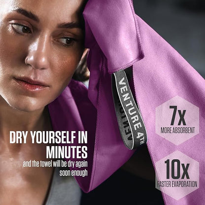 VENTURE 4TH Quick Dry Towel. Microfiber Travel Towel Ideal for Camping, Hiking, Backpacking, Gym. Lightweight & Fast Drying Travel Towels for Body. Compact & Easy to Pack - Purple Extra Large