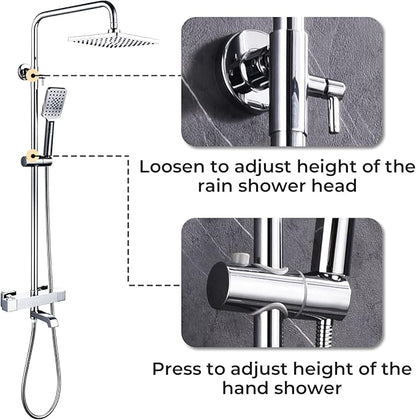 Shower Faucet Set 8" Square Shower Head 3 Function Thermostatic Rainfall Shower Faucet Set Handheld Sprayer Tub Spout Polished Chrome with Height Adjustable Slide Bar
