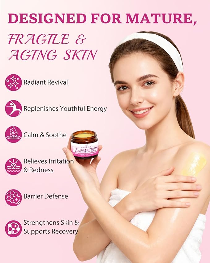 Helichrysum Multipurpose Balm - Natural Soothing Hydrating Salve with Helichrysum Oil for Thin, Fragile, B-ruised & Aging Skin | Moisturizes & Revitalizes Body & Face - 60G/2OZ