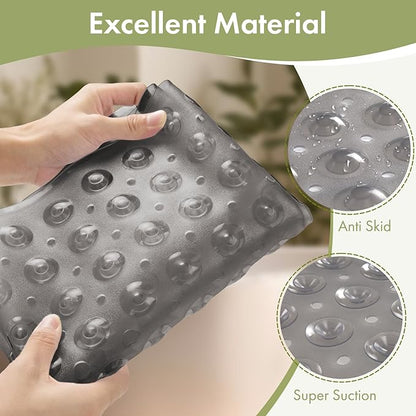 AmazerBath Shower Mat Non Slip 40 x 16 Inches, Shower Stall Mats with Suction Cups and Drain Holes, Non Slip Bath Mat for Tub for Elderly & Kids, Clear Gray