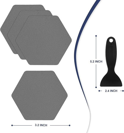 28 PCS Shower Floor Non Slip Stickers with Strong Adhesive, Invisible & Durable Anti Slip Shower Stickers with Scraper for Bath Tub, Pools and Stairs(Grey,Hexagon)