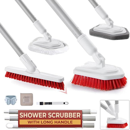 Fox Trot Ultimate Cleaning Duo: Grout Brush with Long Handle & Shower Scrubber Brush Set