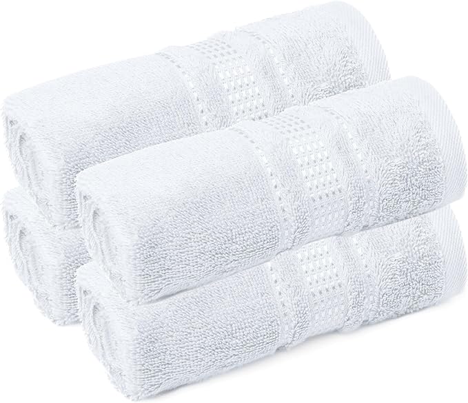 Melissa Linen, Fingertip Towels 4 Pack, 100% Turkish Cotton, Small Hand Towels for Body and Face, 12 x 18 in, Soft and Absorbent, Quick Dry, (White Fingertip Hand Towels)