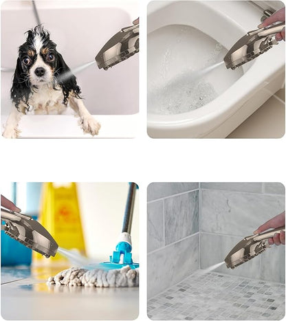 Shower Head With Handheld 7 Settings High Pressure, Built-in Power Wash to Clear Tub, Tile & Pets, 5" High Powerful Hand Held Rain Showerhead with Stainless Steel Hose and Adjustable Bracket (Nickel)