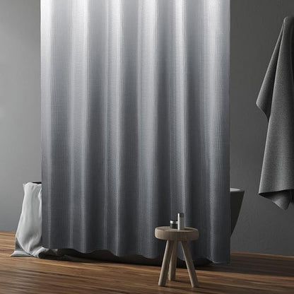 Gibelle Extra Long Shower Curtain 72 x 84, Tall Grey Ombre Shower Curtain for Bathroom, Waffle Weave Fabric Shower Curtain Set with Hooks, Water Repellent, Machine Washable