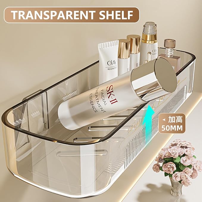 Acrylic Shower Shelves 4Pack, 14" Clear Plastic Wall Shelf Organizer for Bathroom and Kitchen, No Drilling Wall Adhesive Shelf, Bathroom Shelves Organizer for Wall Storage, Large Capacity