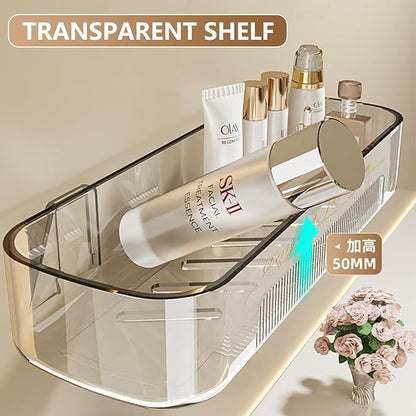 Acrylic Bathroom Shelves 2Pack, 14" Clear Adhesive Shower Shelves for Bathroom Wall Decor and Storage, No Drilling Plastic Wall Shelf Organizer for Home, Kitchen, and Dorm, Large Capacity