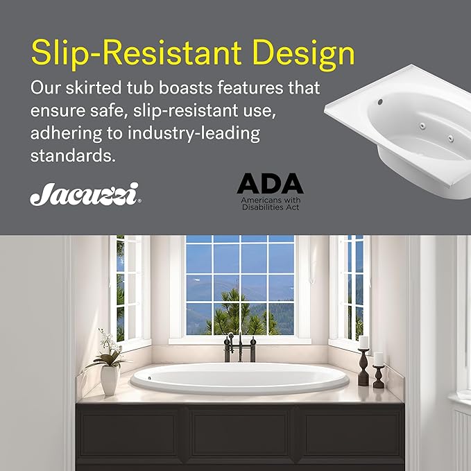 Jacuzzi SIGNATURE Acrylic Drop-In Bathtub, Jet Massage Tub, Slip Resistant, Left Drain Placement, 59" (L) x 41" (W), Oval, Oyster