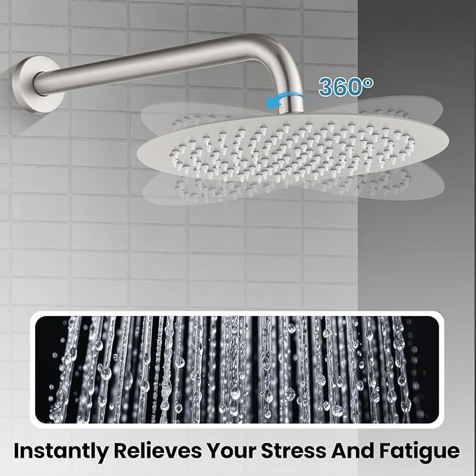 Airuida Shower Fixtures 2 Functions Shower Faucet Set Wall Mounted for Bathroom High Pressure Brass Handheld Shower with Rough-in Valve Round Rainfall 10 Inch Shower Head Brushed Nickel