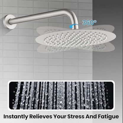 Airuida Shower Fixtures 2 Functions Shower Faucet Set Wall Mounted for Bathroom High Pressure Brass Handheld Shower with Rough-in Valve Round Rainfall 10 Inch Shower Head Brushed Nickel