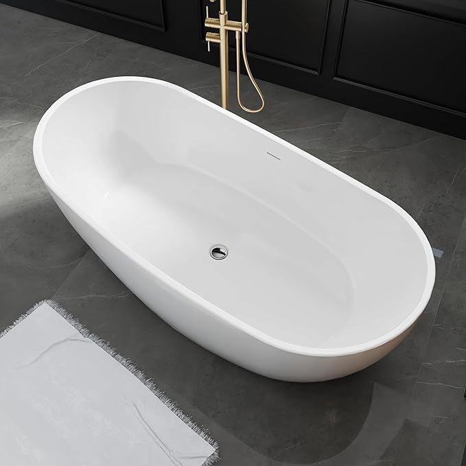 65" Acrylic Freestanding Bathtubs, Stand Alone Tub, Soaking Tubs for Bathroom, Integrated Overflow and Drain, cUPC Certified, Gloss White